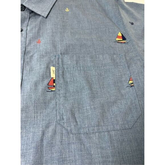 Walker Refinery Mens Button Down Shirt Size XL Sailboat Print Blue Short Sleeve - Picture 5 of 10